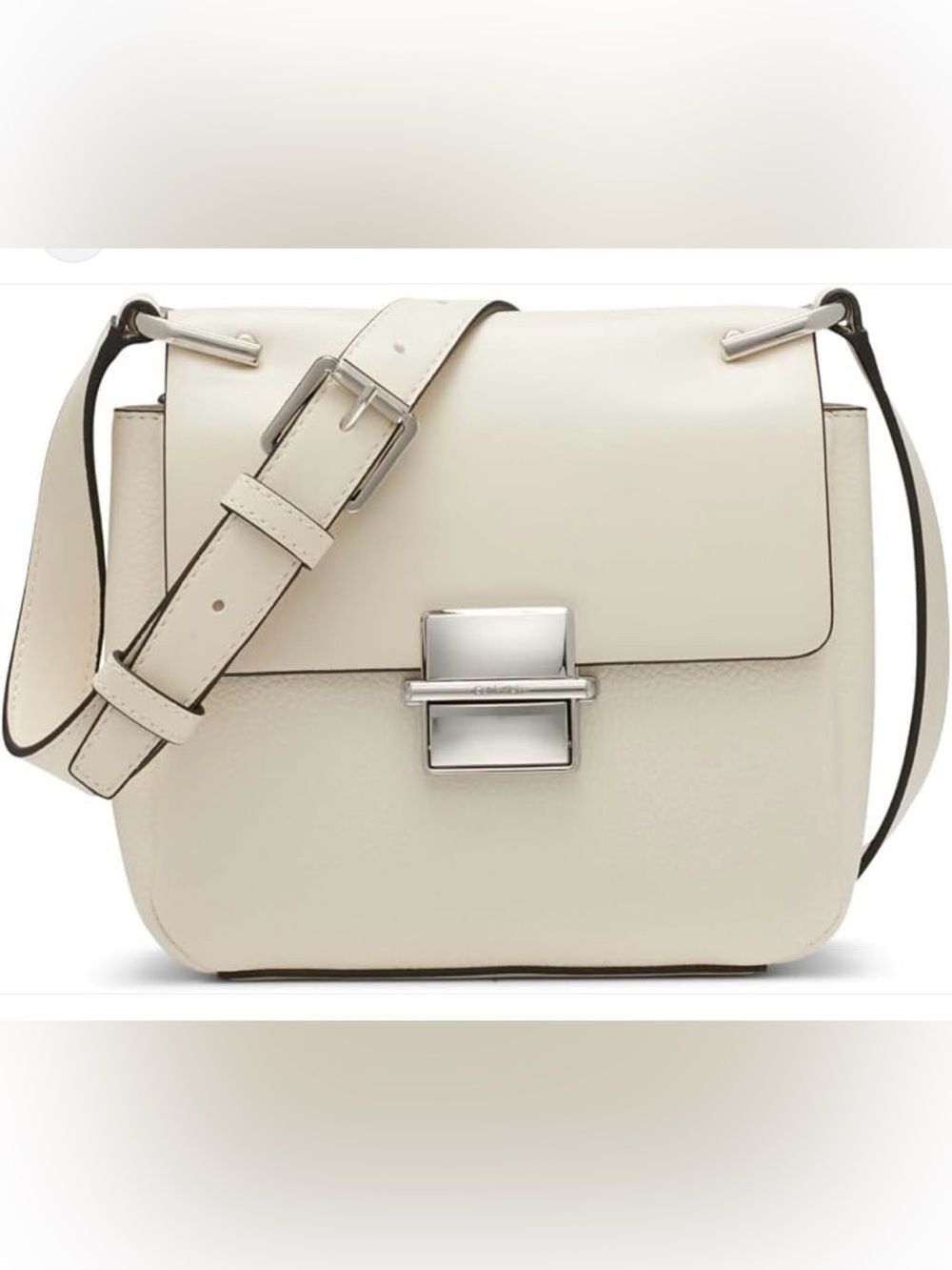 Calvin Klein Clove Triple Compartment Flap Crossbody Bag Purse cream/white